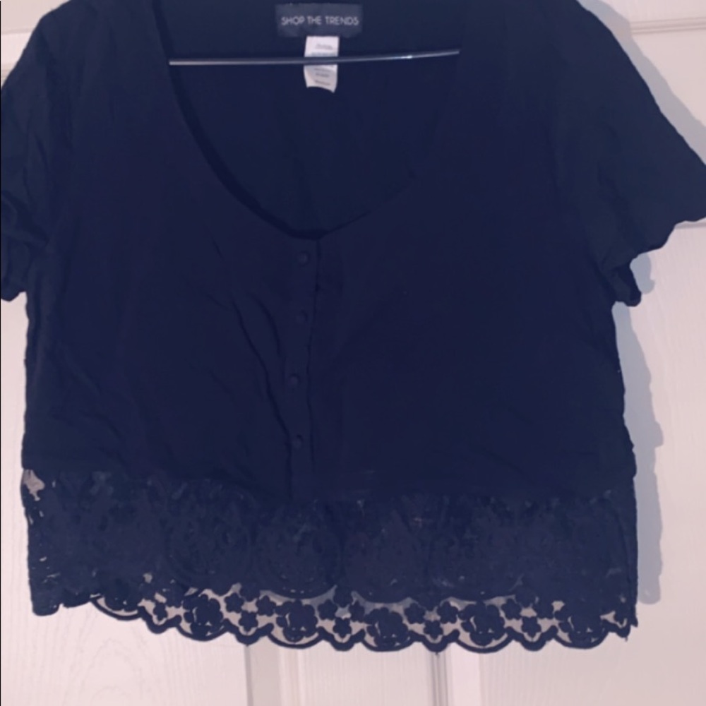 Black lace trim crop top